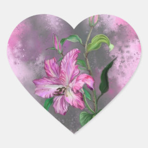 Sticker Cœur Peinture à chevalets de fleurs rose pourpre
