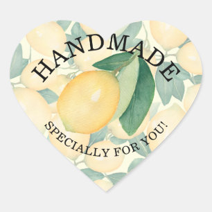 Sticker Cœur Peinture à l'aquarelle Citrons et Feuilles FAITE M