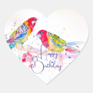 Sticker Cœur Peinture à l'aquarelle de perroquet Rosella rouge 