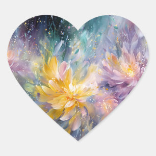 Sticker Cœur Peinture Abstraite Florale Vibrante avec Explosion