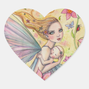 Sticker Cœur Peinture de fée de la douce maternité et du bébé