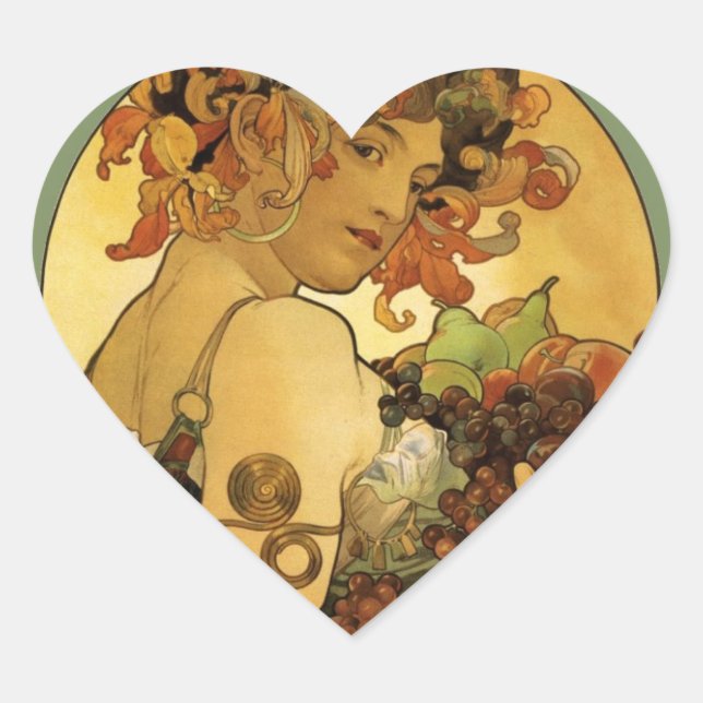 Sticker Cœur Peinture de fruits Alphonse Mucha (Devant)