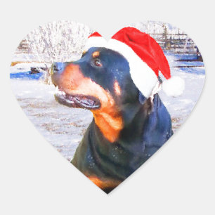 Sticker Cœur Peinture de Noël de chien Rottweiler