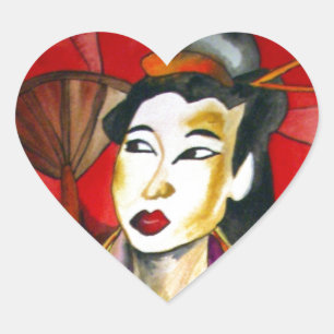 Sticker Cœur peinture originale d'art Geisha