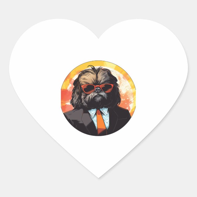 Sticker Cœur Pekingese Chien d'affaires (Devant)