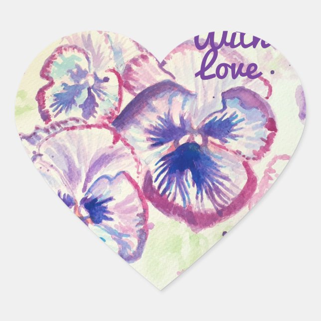 Sticker Cœur Pensée Pensées Fleur Violette Florale Rose (Devant)