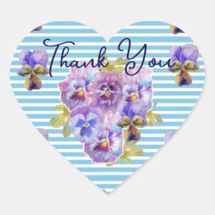 Sticker Cœur Pensées Violettes Motif de Fleurs Merci