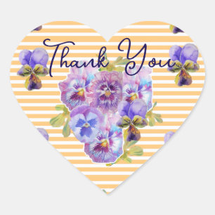 Sticker Cœur Pensées Violettes Motif de Fleurs Merci