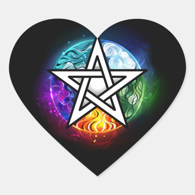 Sticker Cœur pentagramme du Wiccan (Devant)