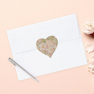 Sticker Cœur Peonies roses Floral Alphonse Mucha