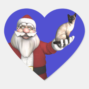 Sticker Cœur Père Noël aime les chats siamois