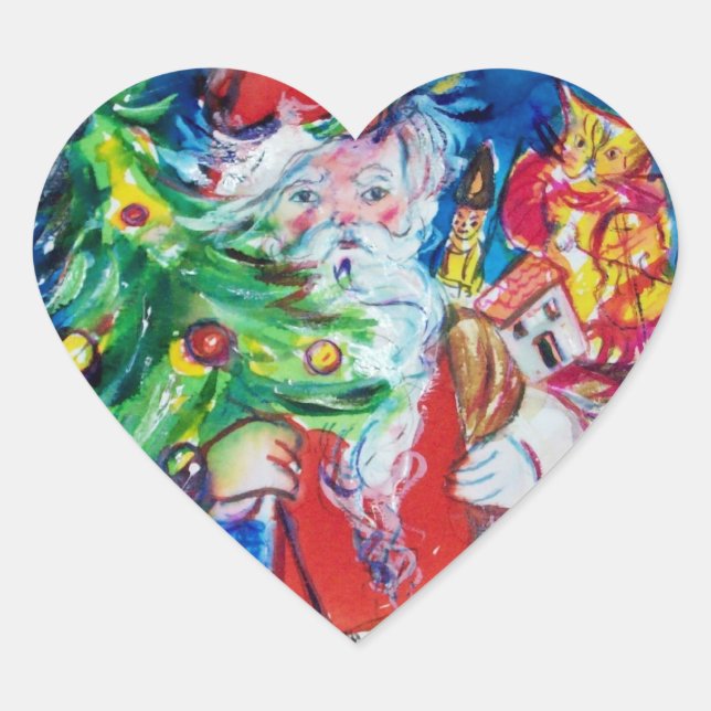 STICKER CŒUR PÈRE NOËL AVEC ARBRE DE NOËL ET CADEAUX (Devant)