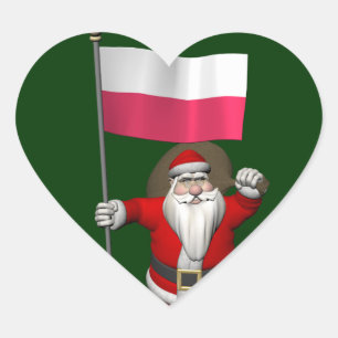 Sticker Cœur Père Noël Avec Drapeau De Pologne