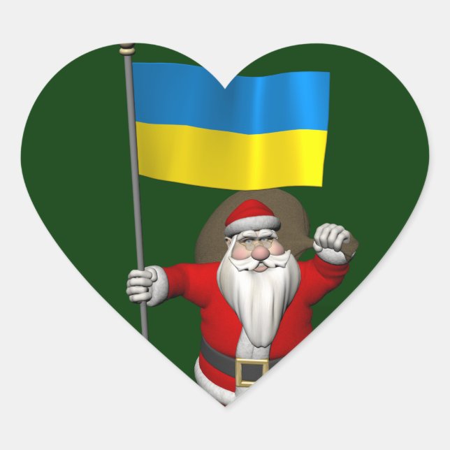 Sticker Cœur Père Noël Avec L'Enseigne De L'Ukraine (Devant)