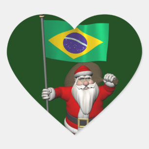 Sticker Cœur Père Noël avec l'enseigne du Brésil