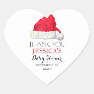 Sticker Cœur Père Noël Baby shower Red Cute Merci simple