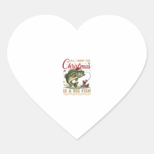 Sticker Cœur Père Noël Bateau Pêche Bass Grand Poisson de Noël