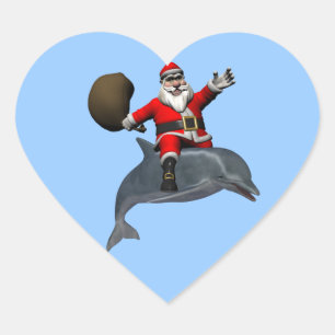 Sticker Cœur Père Noël chevauchant un dauphin