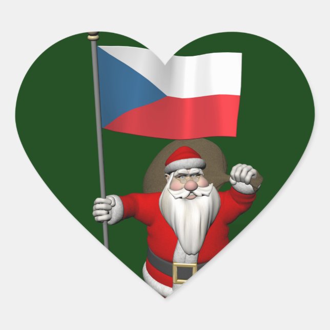 Sticker Cœur Père Noël Doux Avec Drapeau De République Tchèque (Devant)