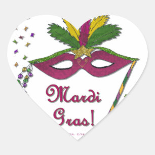 Sticker Cœur Perles de plumes Mardi Gras