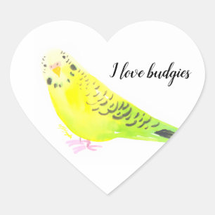 Sticker Cœur Perruche Bouddhique Aquarelle Jaune Vert