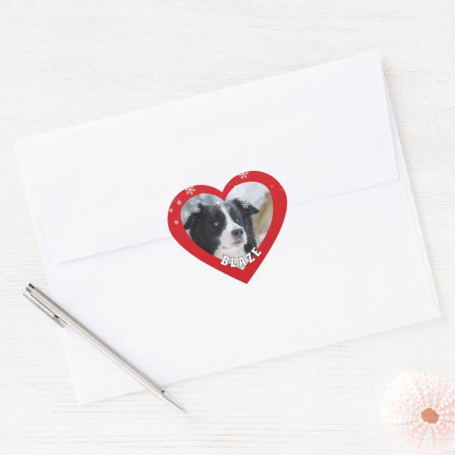 Sticker Cœur Personalized Border Collie Christmas Dog Pet Photo (Enveloppe)