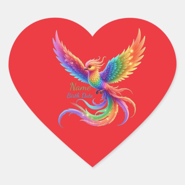 Sticker Cœur Personalized Rainbow Phoenix Name Birthdate Gift (Devant)