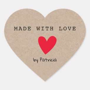 Sticker Cœur Personnalisé Fabriqué Avec Amour Rouge Coeur Kraft