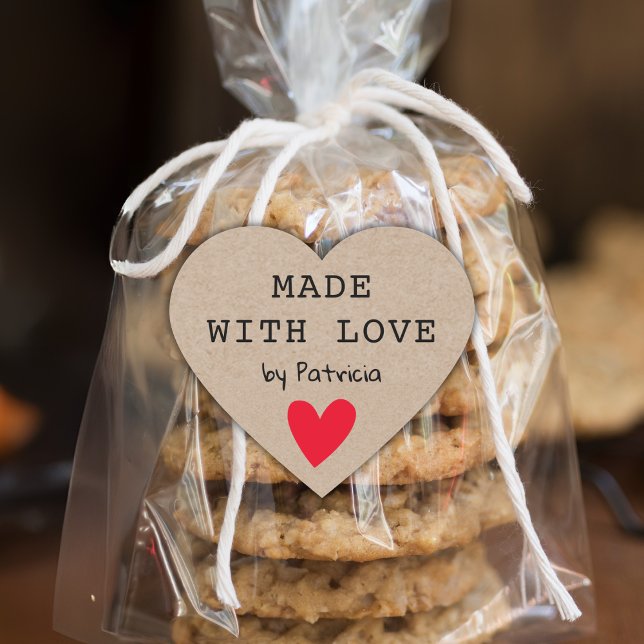 Sticker Cœur Personnalisé Fabriqué Avec Amour Rouge Coeur Kraft (Créateur téléchargé)