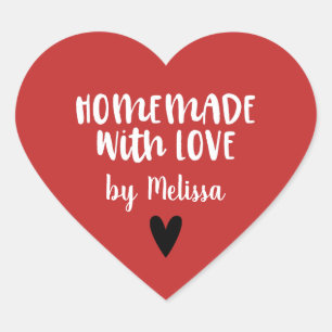 Sticker Cœur Personnalisé Rouge Blanc Fait Maison Avec Amour