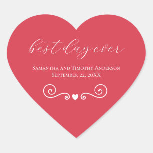 Sticker Cœur Personnalisé rouge blanc le meilleur jour jamais M