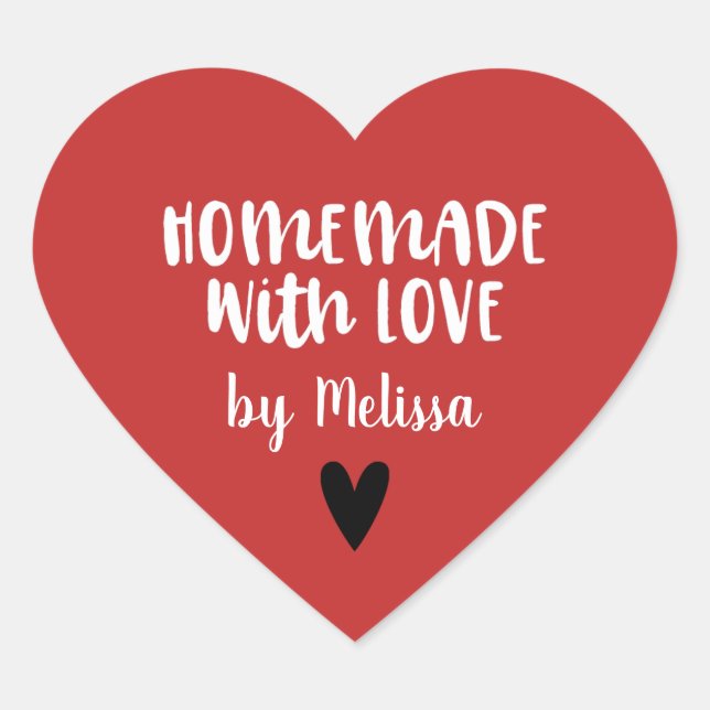 Sticker Cœur Personnalisé Rouge Blanc Maison Faite Avec Amour (Devant)