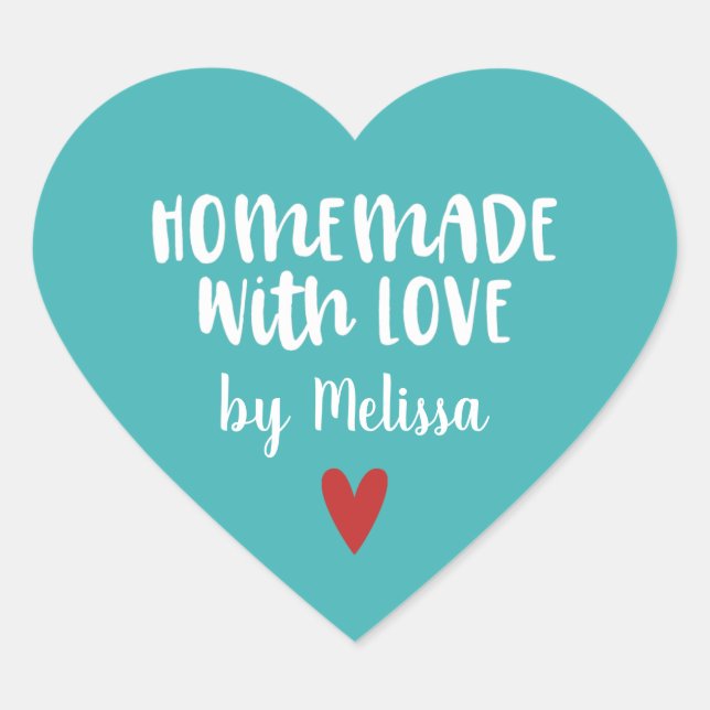 Sticker Cœur Personnalisé Turquoise Blanc Maison Faite Avec Amo (Devant)