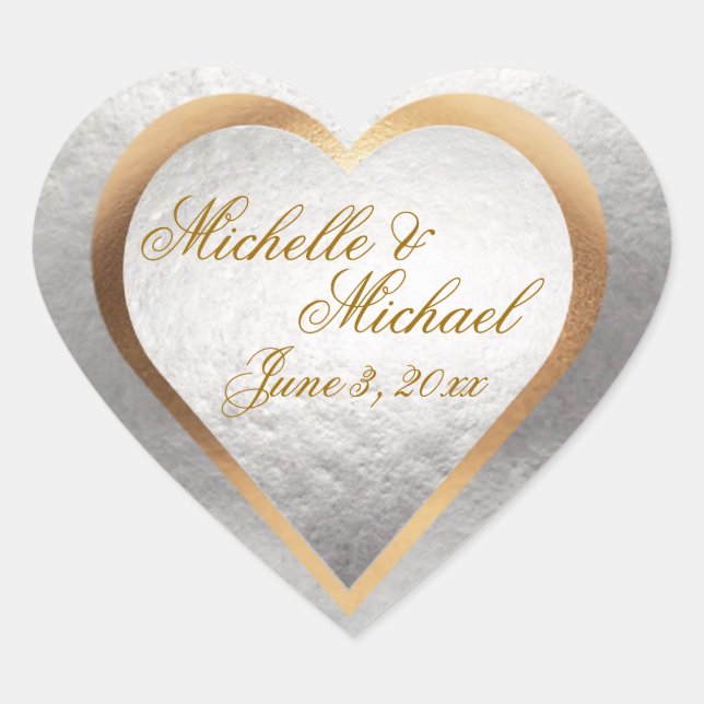 Sticker Cœur Personnaliser Faire-part de mariage Gold Silver He (Devant)