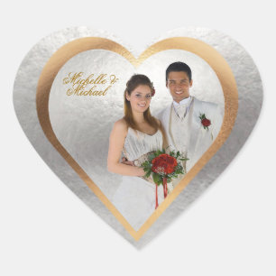 Sticker Cœur Personnaliser Photo Mariage Gold Silver Heart Stic