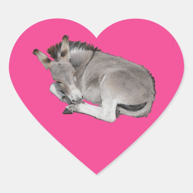 Sticker Cœur Petit Âne Gris Mignonne Bébé Foal Posé Vers Le Bas (Devant)
