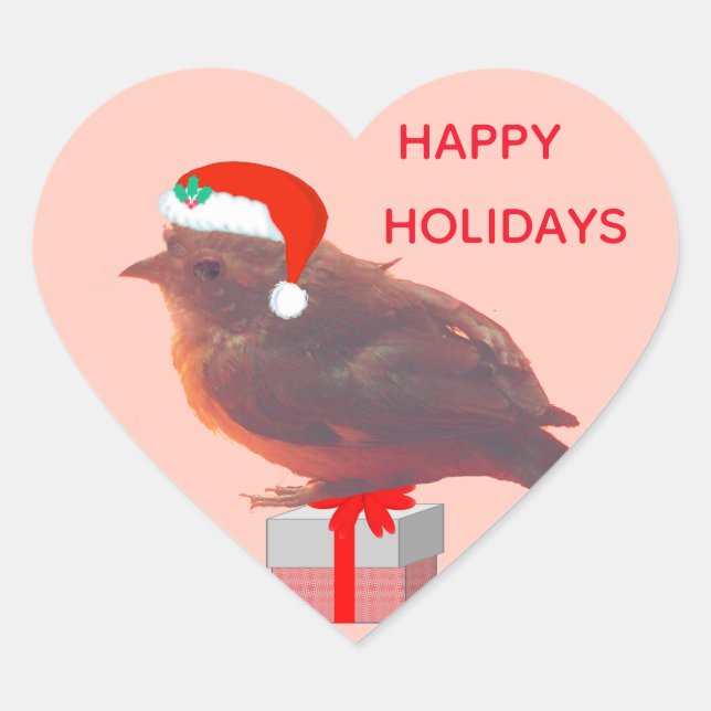 Sticker Cœur Petit oiseau mignon de Noël (Devant)