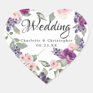 Sticker Cœur Phoque Plum Blush Mariage Coeur Floral