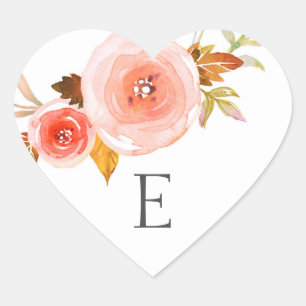 Sticker Cœur Phoques de l'enveloppe mariage monogramme / floral