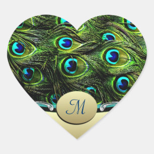 Sticker Cœur Phoques d'enveloppe Mariage à thème Peacock