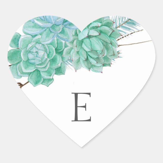 Sticker Cœur Phoques d'enveloppe mariage monogramme / succulent (Devant)
