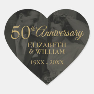 Sticker Cœur Photo de 50e anniversaire de mariage texte or
