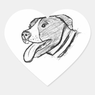 Sticker Cœur photo de pitbull dessiné à la main amateur de chie