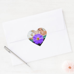Sticker Cœur Photo Emerald Green Purple Gerber Daisy Mariage