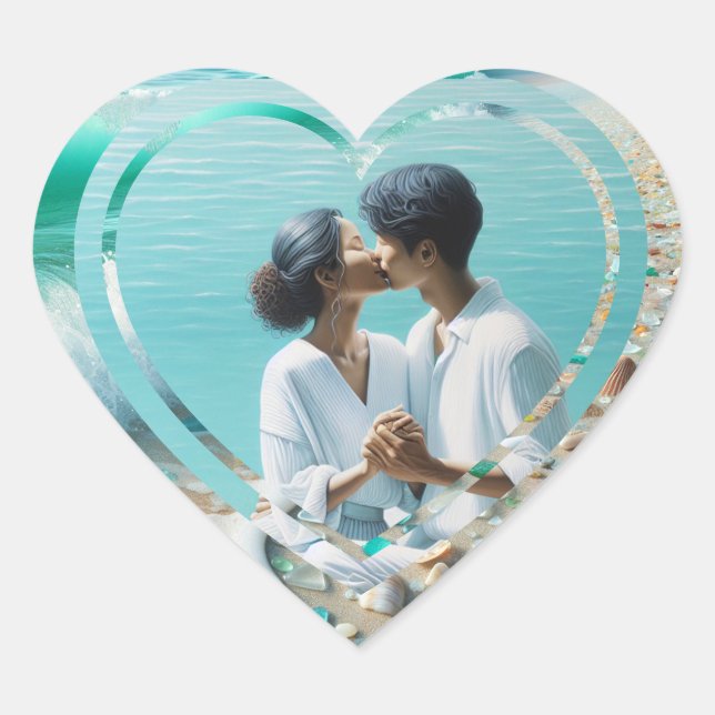 Sticker Cœur Photo personnalisé cœur plage  (Devant)