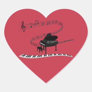 Sticker Cœur Piano, clavier et notes musicales