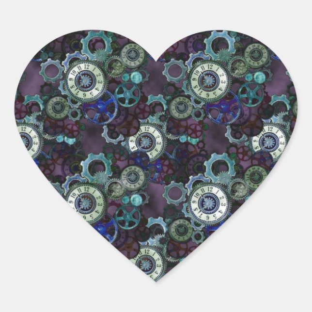 Sticker Cœur pièces de montre steampunk - imprimé violet par Le (Devant)