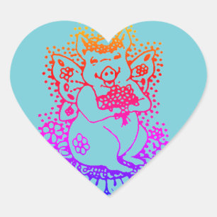 STICKER CŒUR PIG VOL, BALISERIES DE COULEUR FLEURIE COULEUR FLO