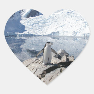 Sticker Cœur Pingouins à rayures en Antarctique