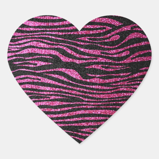 Sticker Cœur Pink and Black Zebra Print bling (faux glitter) (Devant)